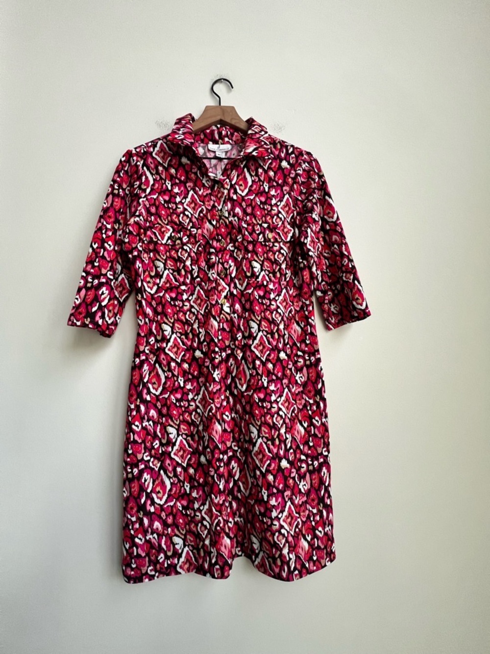 Jude Connally Sloane Pink Ikat Collared Shirt Dress Small Button Down Jude Cloth - Picture 2 of 12